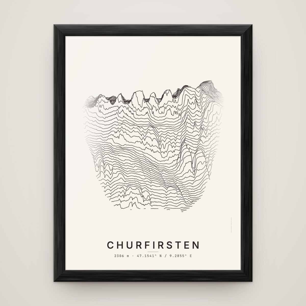 Churfirsten Poster im Rahmen Schwarz an der Wand