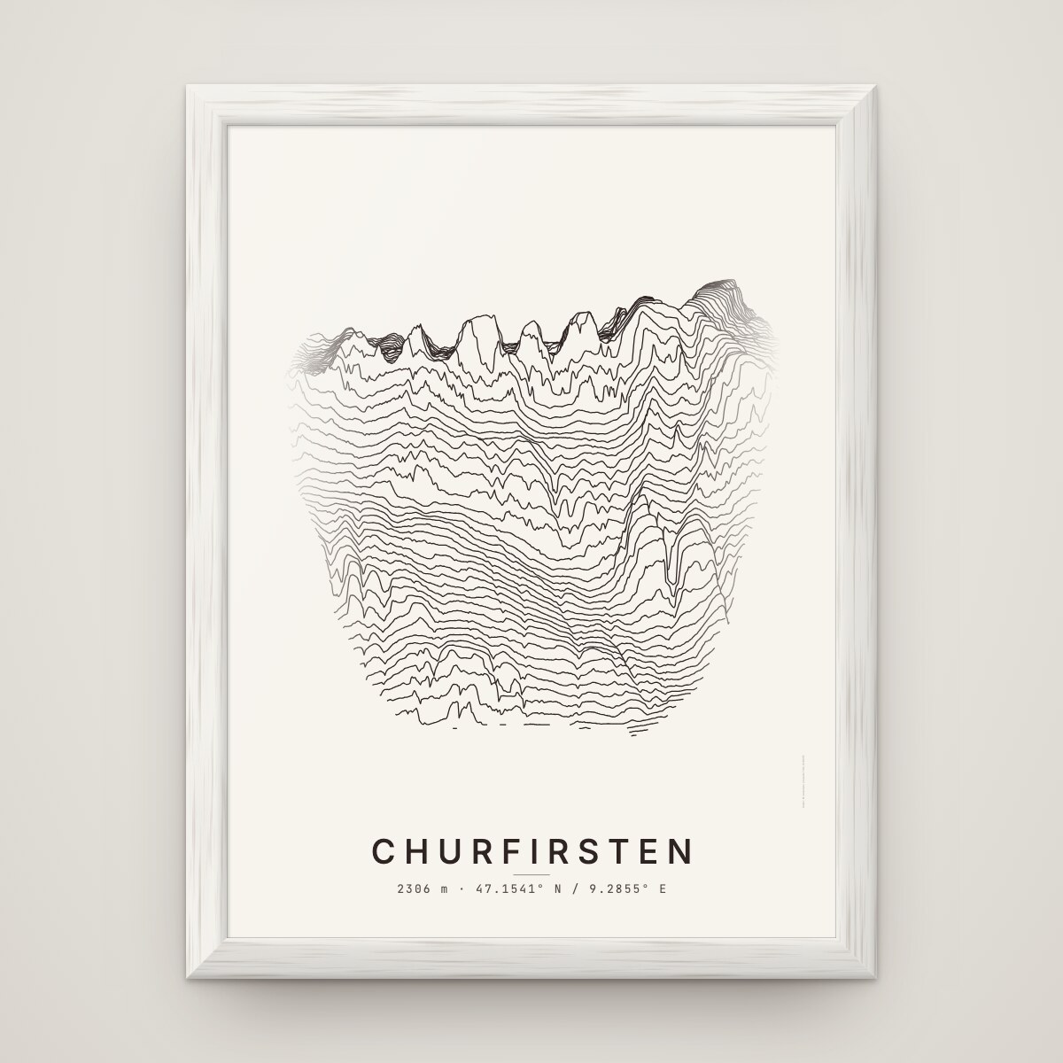 Churfirsten Poster im Rahmen Weiss an der Wand