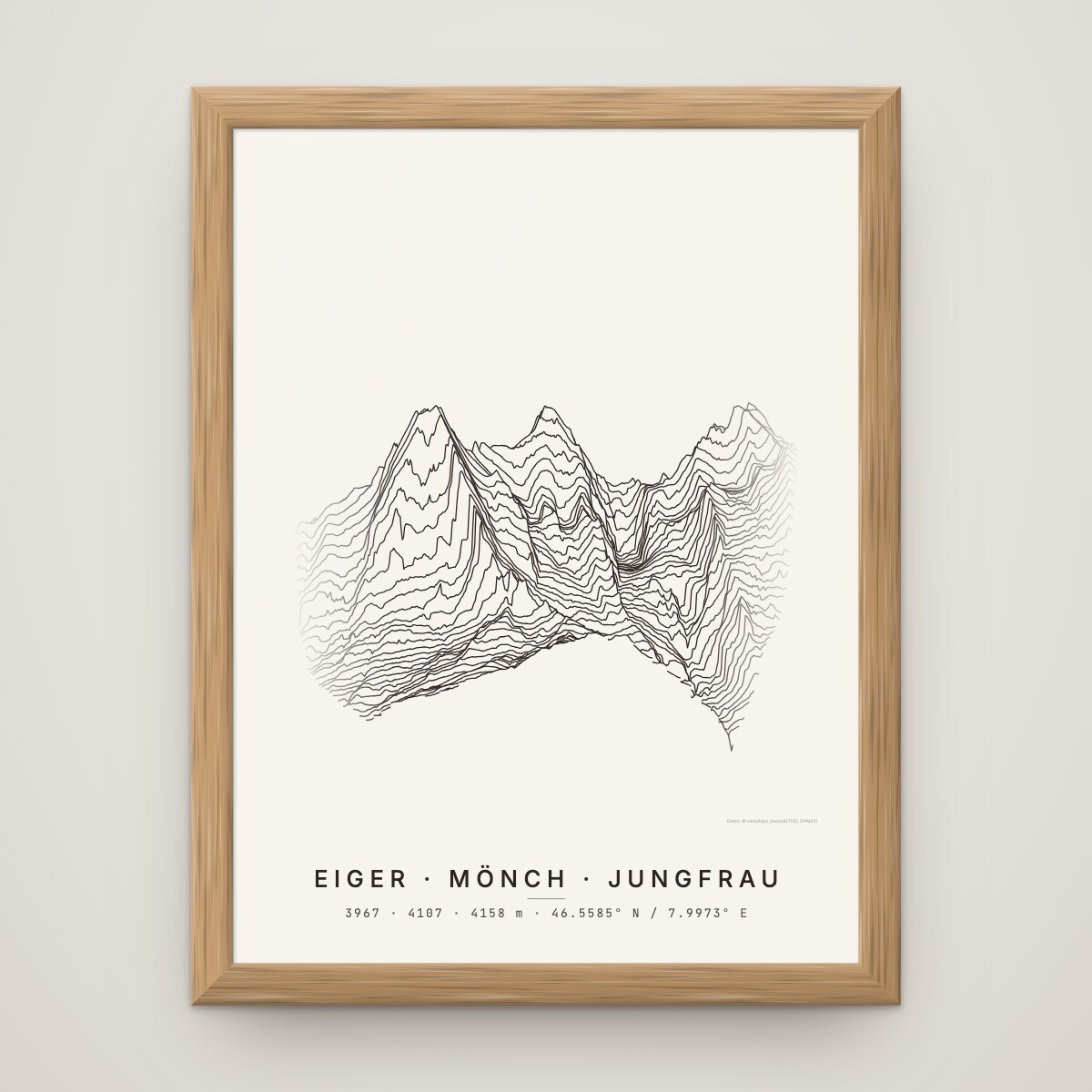 Eiger · Mönch · Jungfrau Poster im Rahmen Eiche an der Wand