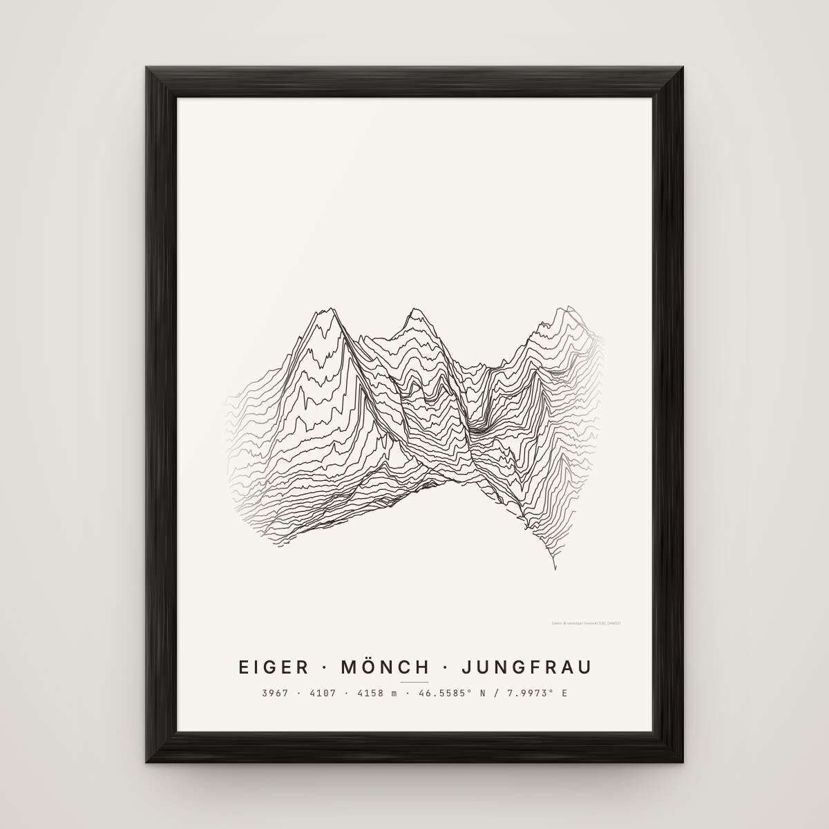 Eiger · Mönch · Jungfrau Poster im Rahmen Schwarz an der Wand