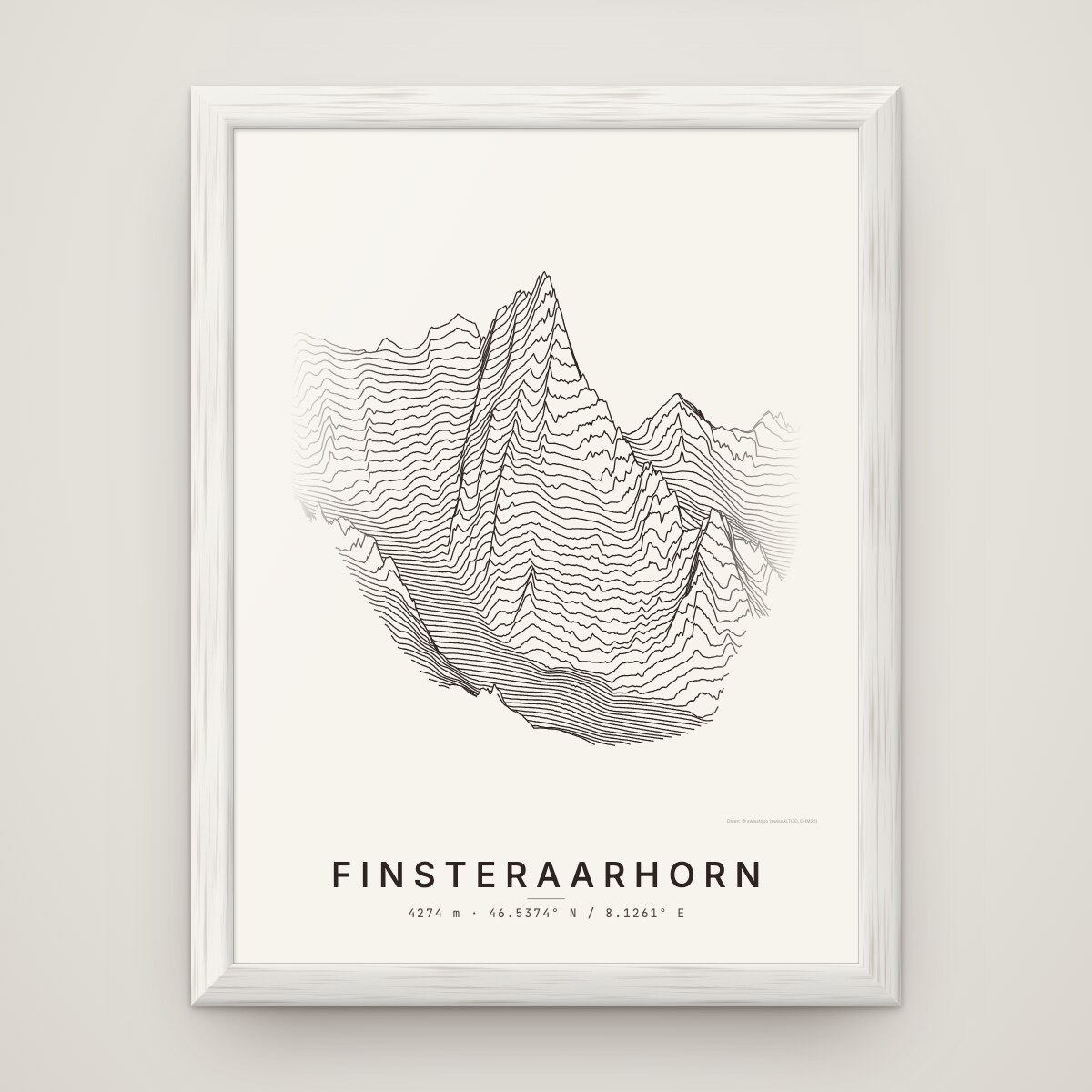 Finsteraarhorn Poster im Rahmen Weiss an der Wand