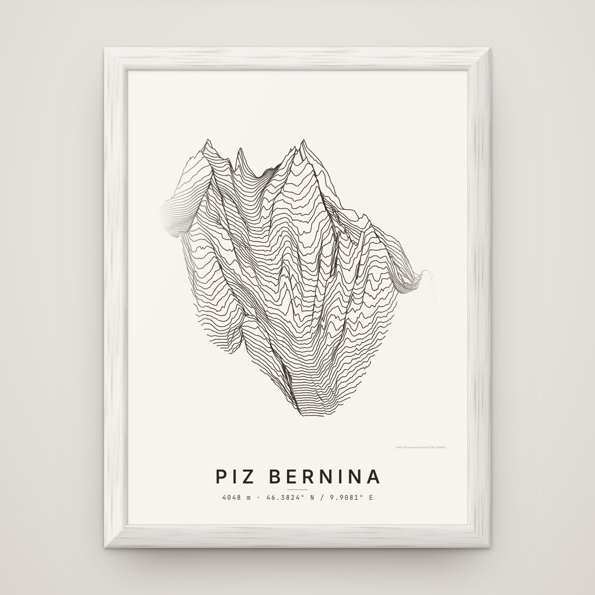 Piz Bernina Poster im Rahmen Weiss an der Wand