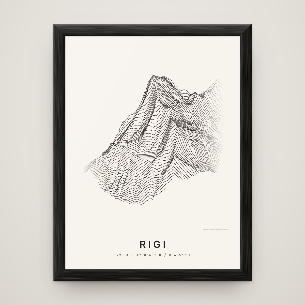 Rigi Poster im Rahmen Schwarz an der Wand