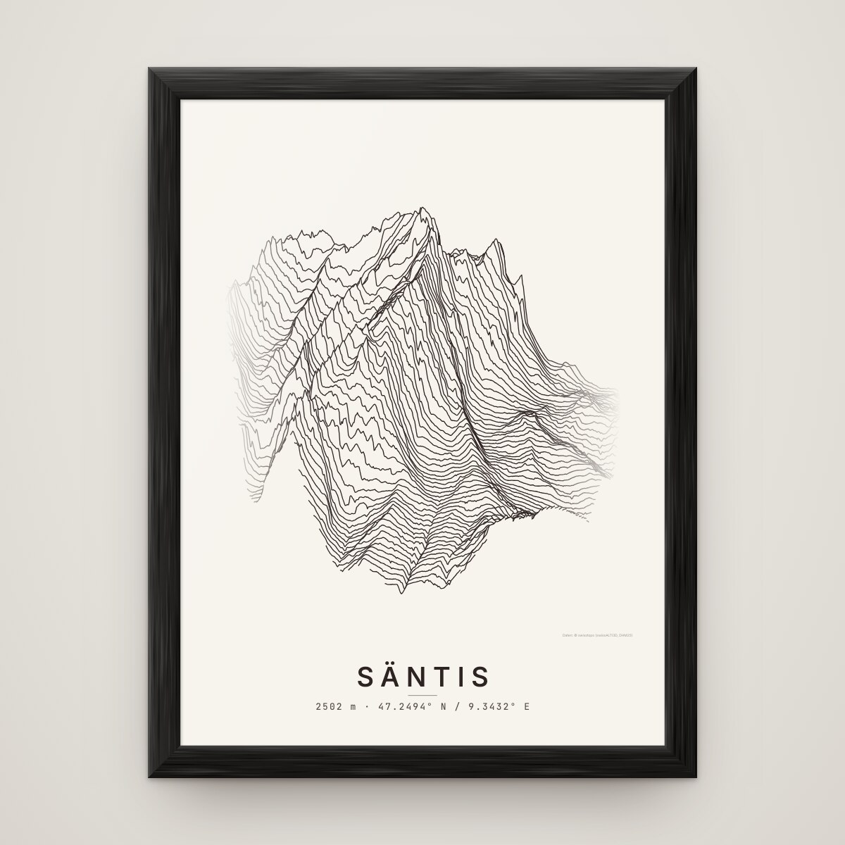 Säntis Poster im Rahmen Schwarz an der Wand