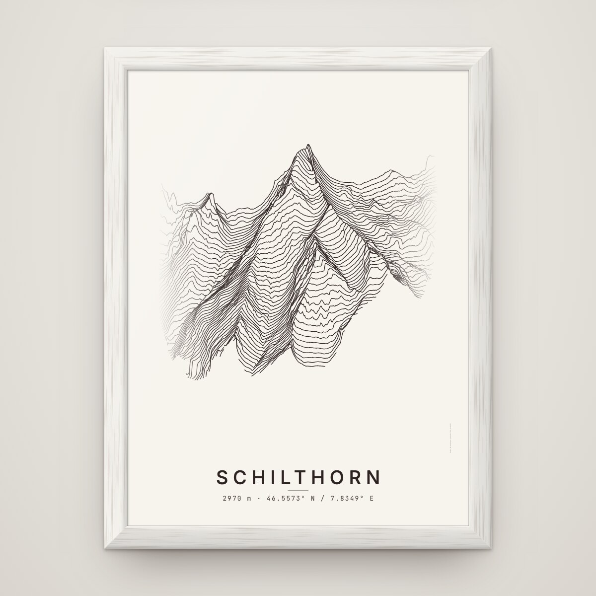 Schilthorn Poster im Rahmen Weiss an der Wand