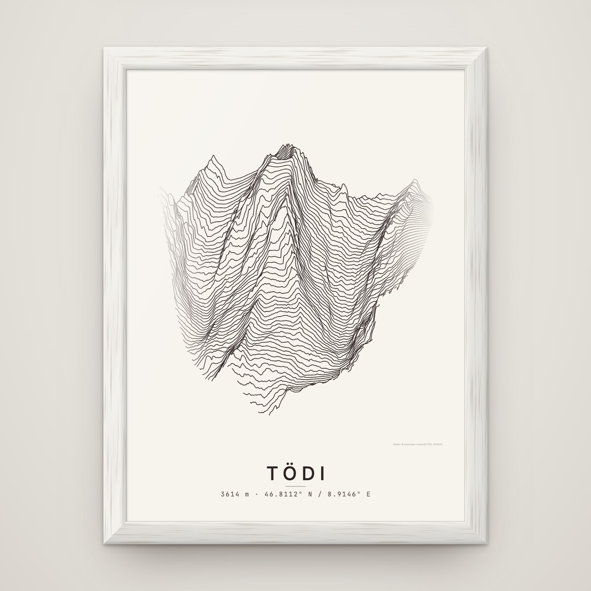 Tödi Poster im Rahmen Weiss an der Wand