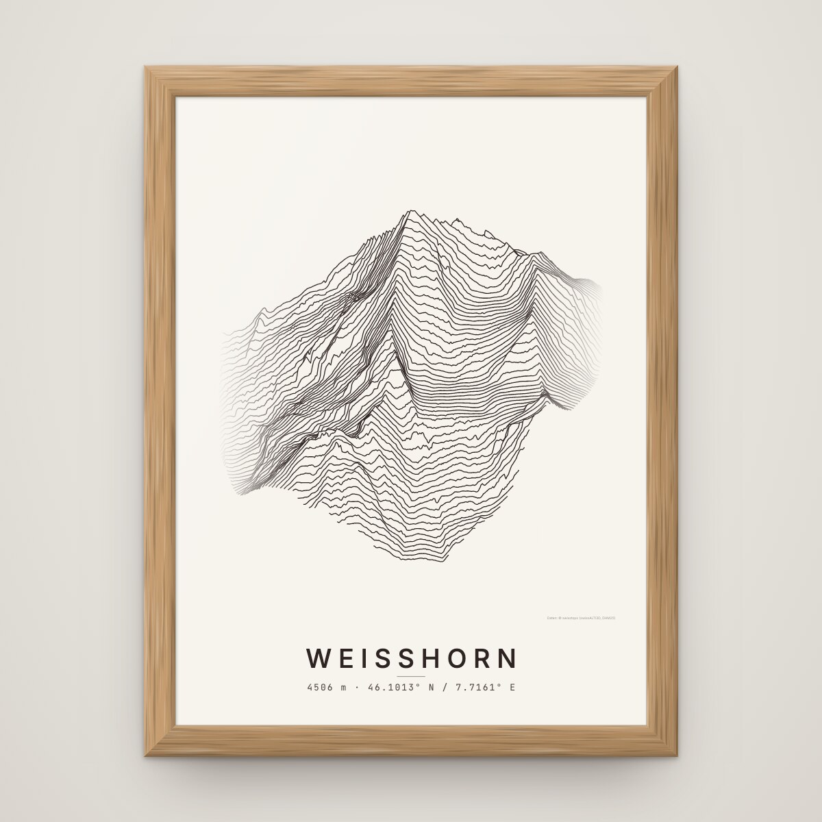 Weisshorn Poster im Rahmen Eiche an der Wand
