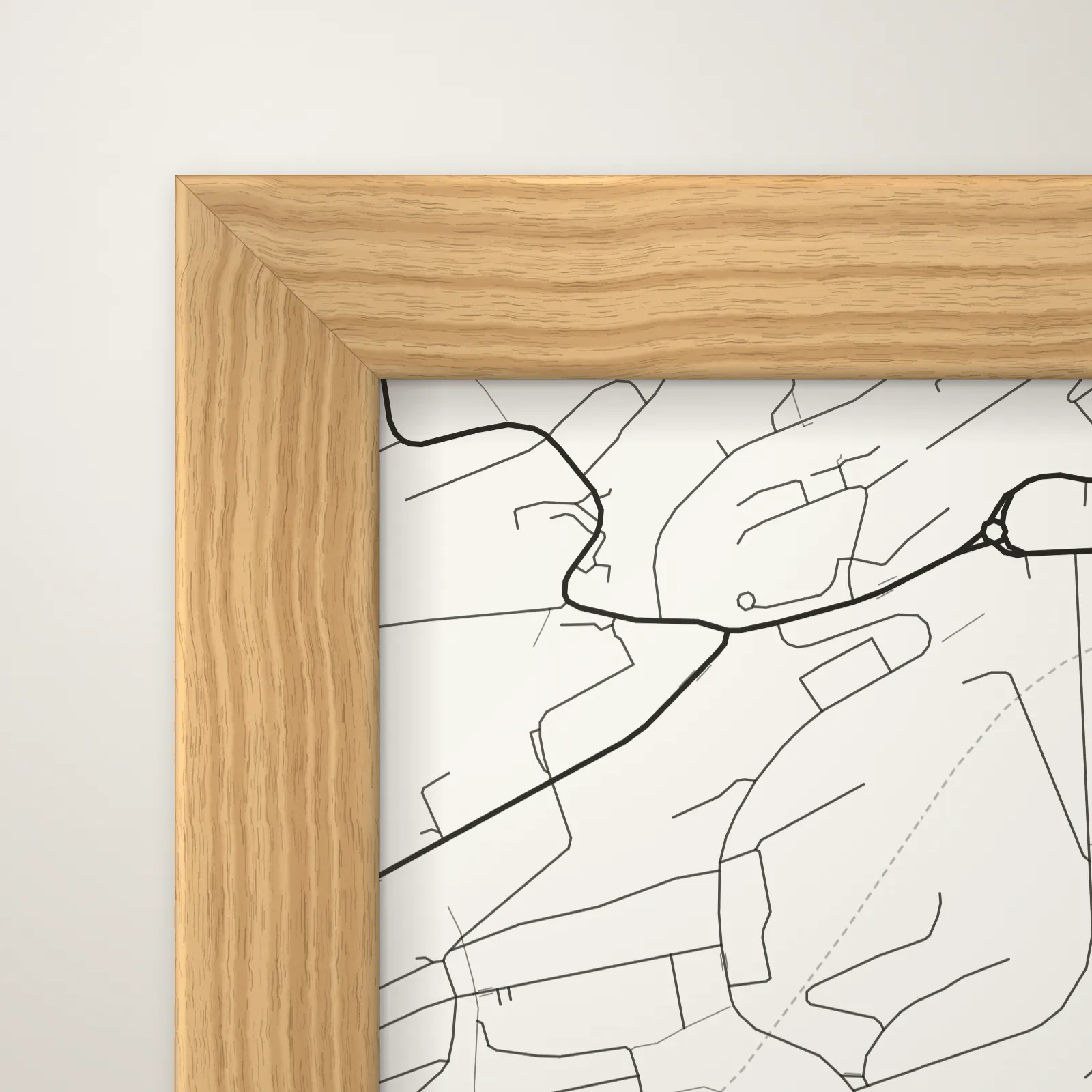 Nahaufnahme: Ecke eines Luzern-Posters im Rahmen Eiche (Massive Eiche), mit Acrylglas